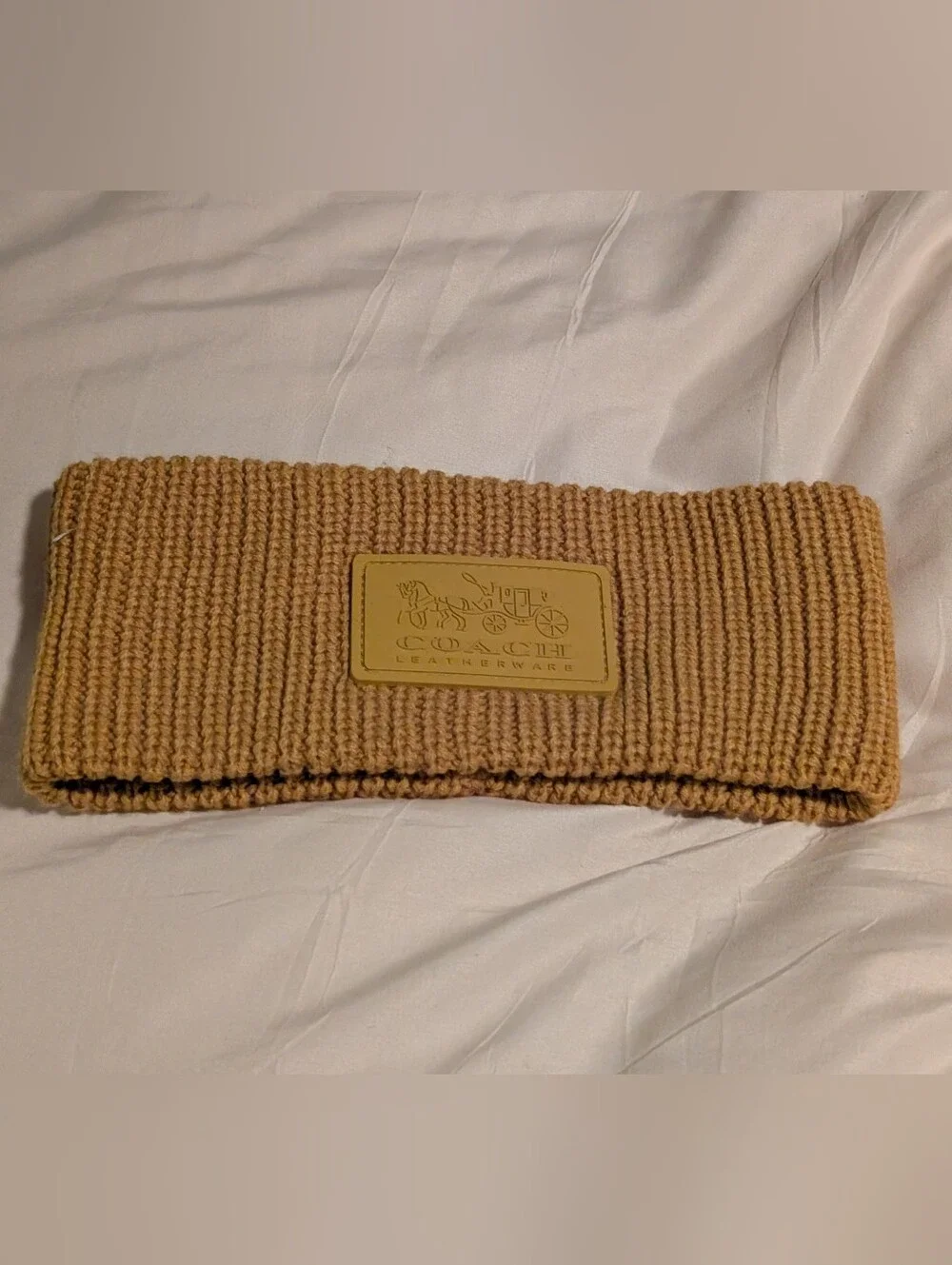 Coach Knit Headband with Leather Logo Patch